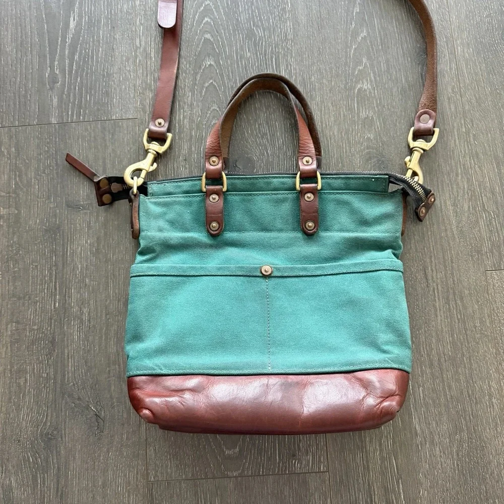 NORTH END Bag Co Teal Leona Canvas Brown Leather Large Crossbody Shoulder Boho